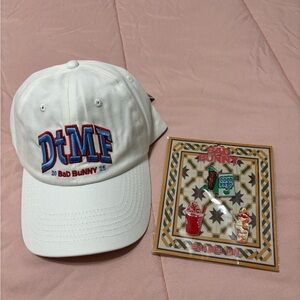 DTMF White Cap with Bad Bunny Enamel Pin Set